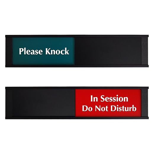 SmartSign In Session Do Not Disturb/Please Knock Slider Door Sign for Training, Office, Therapist, Conference | 2.25" x 10" Plastic Black