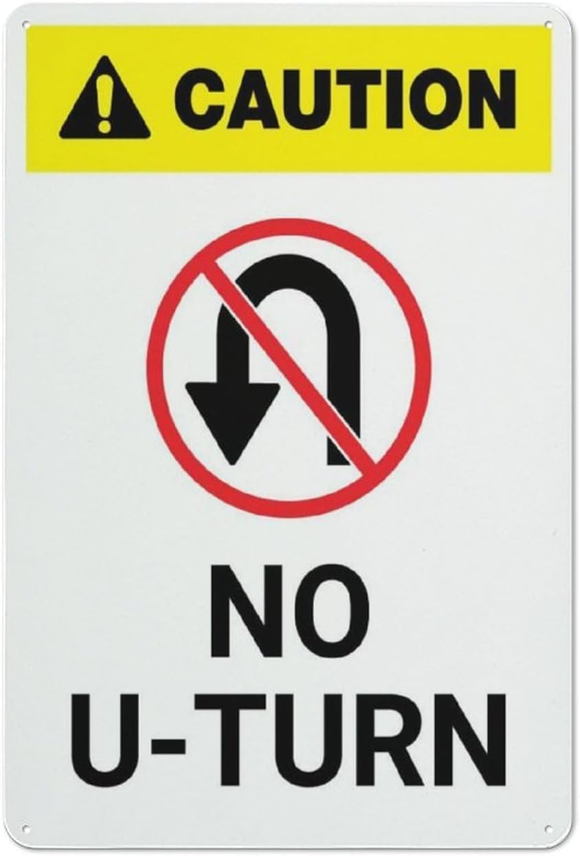 No U-turn Traffic Restriction Pictogram Sign, Waterproof Printed Aluminum Plate, Road Street Outdoor Traffic Regulation Safety Notice, 8x12 Inch