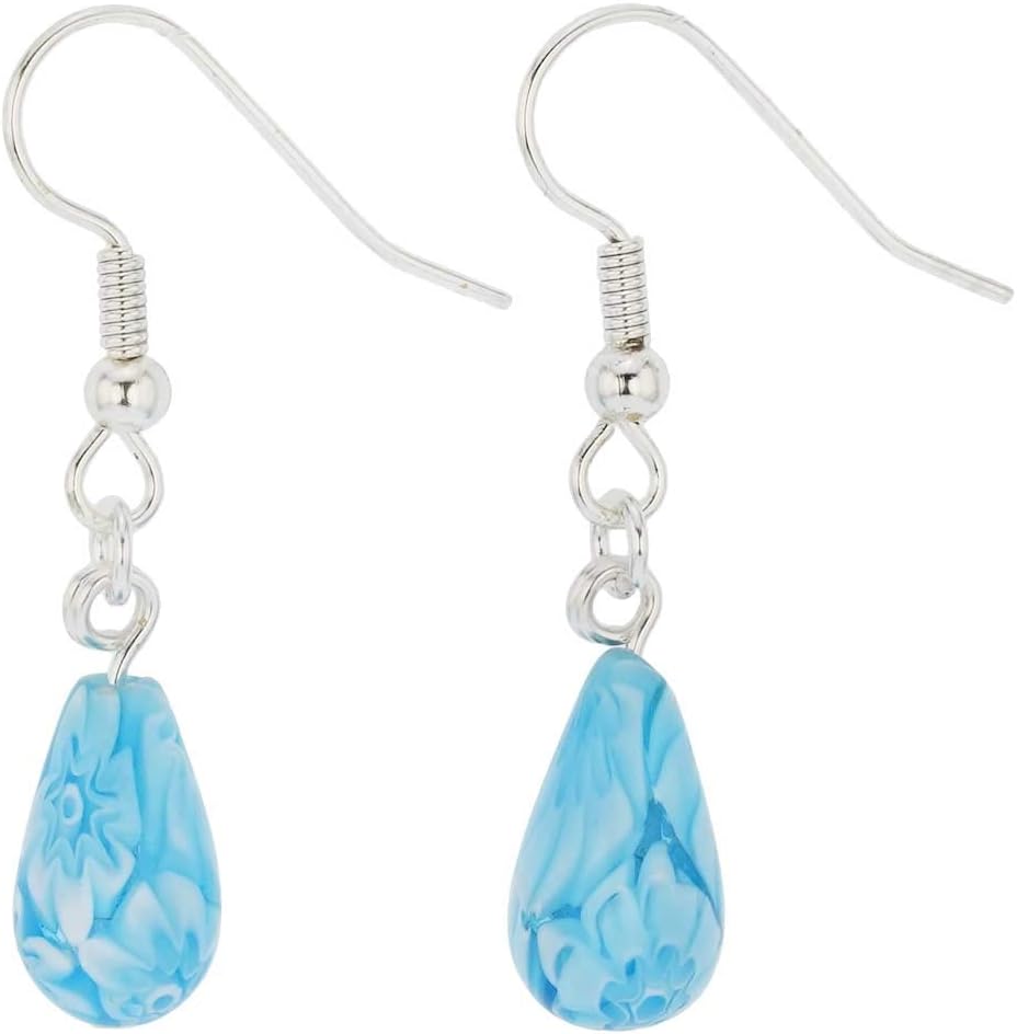 Glass Of Venice Murano Glass Mosaic Small Millefiori Drop Earrings - Aqua