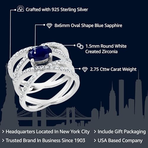 Gem Stone King Criss Cross Engagement Ring For Women | 8X6MM Oval Gemstone Birthstone | 925 Sterling Silver | Fine Jewelry Gifts for Her Mom Women Wife | Available In Size 5, 6, 7, 8, 92