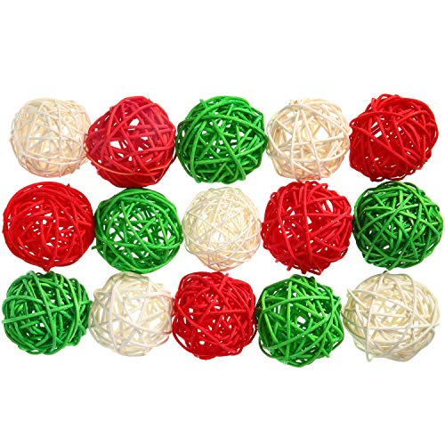 Yaomiao 15 Pieces Wicker Rattan Balls Decorative Orbs For Bowl Centerpieces Christmas Vase Filler For Holiday Xmas Home Table Decor Diy Craft Aromatherapy Accessories, 1.8 Inch (Red White Green) #TOP30
