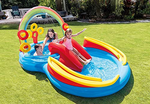 Image of Rainbow Ring Inflatable Swimming Pool, Water Sprayer Play Center with Electric Pump, 117 inch X 76 inch X 53 inch, for Ages 2+