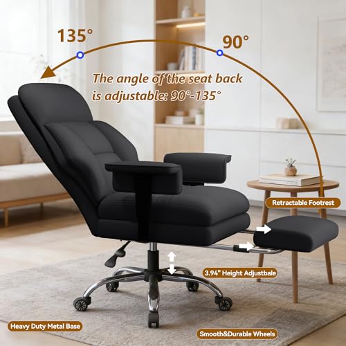 Image of Executive Office Chair with Wheels PU Leather Ergonomic Desk Chairs with Foot Rest High Back Computer Gaming Chairs for Home Office