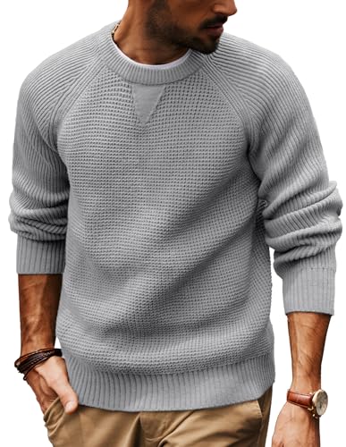 Image of PJ PAUL JONES Men's Knitted Jumper Golf Jumpers Crew Neck Sweater Jumper Causal Waffle Textured Pullover M Grey