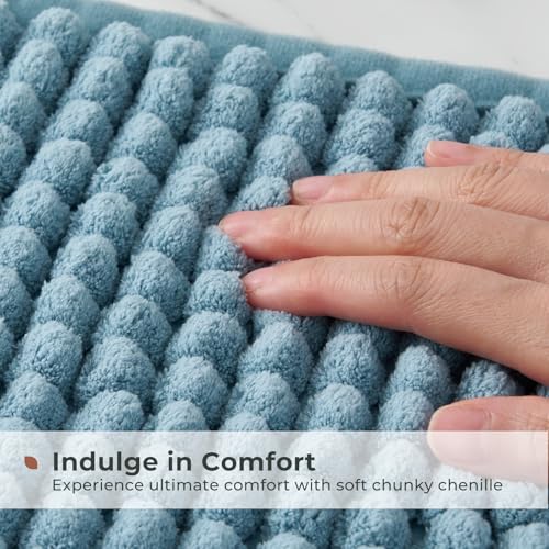 FRESHMINT Thick Chunky Chenille Bathroom Rugs 24"x36", Non Slip Bath Mat for Bathroom Floor, Large Soft Bathroom Decor Accessories, Cute Shower Mat Water Absorbent, Washable, Stone Blue by FRESHMINT - Image 4