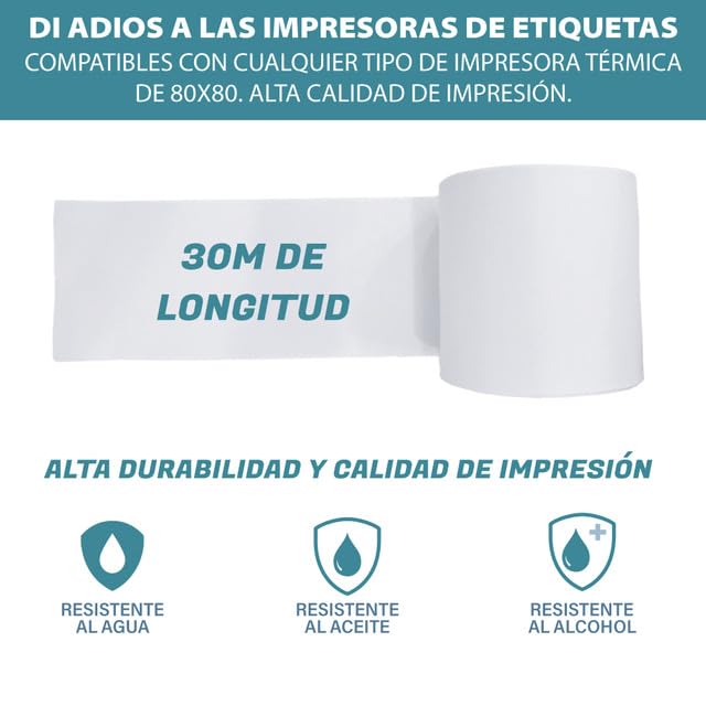 50 Rotoli di Etichette Termiche Adesive 80x80 - Carta Adesiva e Termica | Carta Continua, Compatibili con Stampanti di Etichette e Etichettatrici Termiche, Uso per Magazzino, Ufficio e Casa