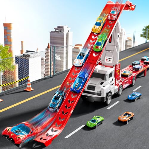 XINNOVEL Toddler Car Truck Toys for 3 4 5 6 7 8 Years Old Boys, Transporter Truck Toy Track Set with 12 Die-Cast Car Toys, Toy Gifts for 3 4 5 6 Year Old Boys Kids by XINNOVEL - Image 7