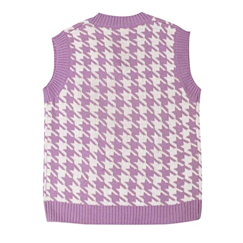 Oversized Sweater Vest Women Casual Vneck Houndstooth Knit Sweaters 2025 Fall Aesthetic Checkered Work Vests2