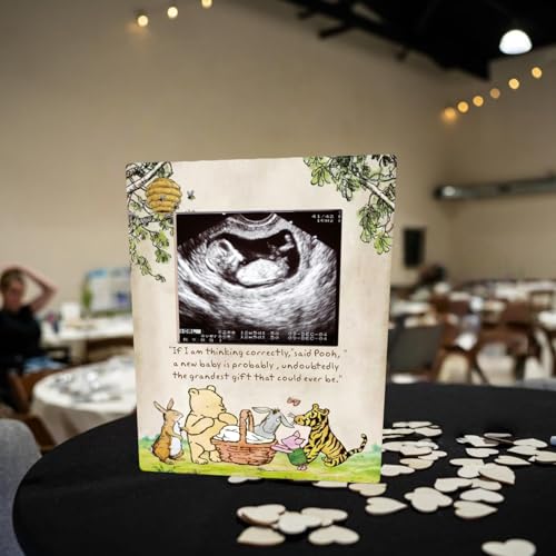 Unbala Winnie Baby Shower Decorations Ultrasound Picture Frame Wooden Pregnancy Milestone Sign Keepsake Gifts For Gender Reveal by Unbala - Used condition - Image 3
