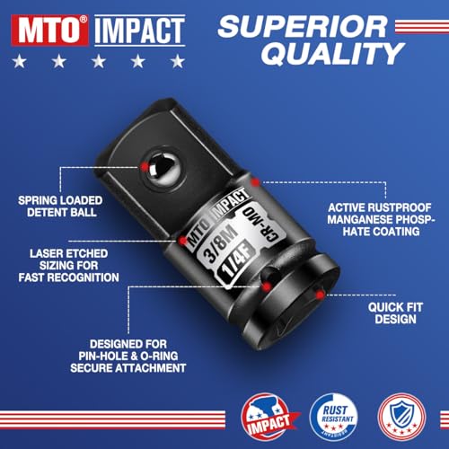Image of MTO 2-Piece Impact Socket Adapter and Reducer Set, 3 /8 inch Female to 1 /4 inch Male Reducer, 1 /4 inch Female to 3 /8 inch Male Adapter, CR-MO, for Impact Wrench & Ratchet Use (Pack of 2)