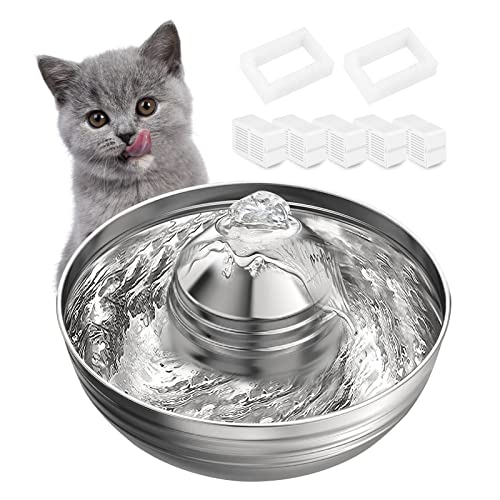 Eyglo Fontaine à Eau pour Chat en Acier Inoxydable 304,Capacité 2L Fontaine à Chat Inox avec Pompe Ultra-Silencieuse,Facile à Nettoyer,Distributeur d'eau Automatique pour Chien (Fontaine+5 Filtres) Cover