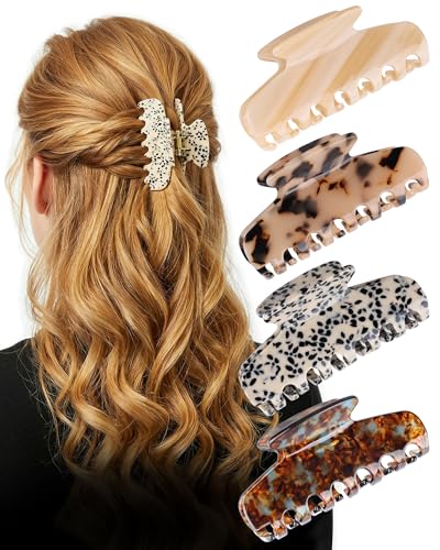 lulir Haarspangen Damen 4 Stück Haarspangen für Dünnes Haar & Feines Haar 8cm Haarklammer Medium Haarklammern aus Zelluloseacetat Haarclips Damen Haar Accessoire für Damen und Mädchen