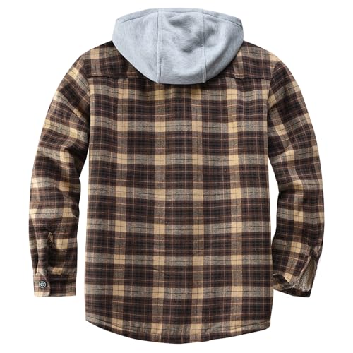 Image of Men's Cotton Plaid Shirt Jacket Fleece Flannel Sherpa Button Down