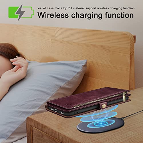 Xcasebar For Samsung Galaxy S10E Wallet Case With Zipper 【Rfid Blocking】 Credit Card Holder, Flip Folio Book Pu Leather Phone Case Shockproof Cover Women Men For Samsung S10E Case Wine Red #TOP3