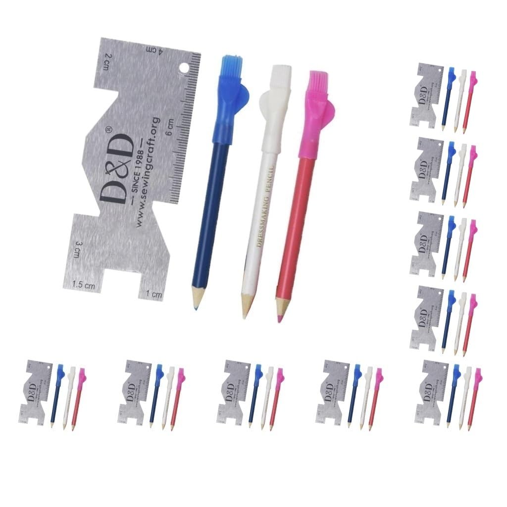 10 Set Schneiderkreide Stift Marker Bleistift Lineal Nähen Stoff Leder Tuch Markierung