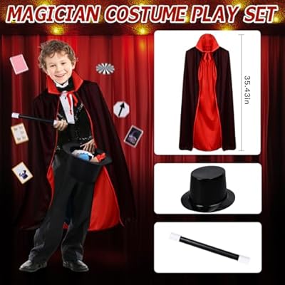Magic Kit for Kids Magic Set- Magic Tricks Set for Kids Age 6 8 10 12, with Magician Costume Magic Wand for Pretend Play Magician Set, Easy to Follow Magic Toy Gifts for Girls and Boys Beginners