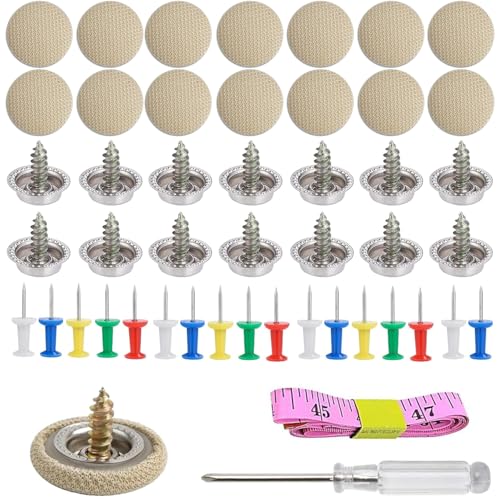 65 bottoni di riparazione tetto auto, rivetti per veicoli, auto con 65 perni, 1 cacciavite, 1 nastro metrico pulsanti, auto tetto per tutte le auto fisse (Plaid Beige)