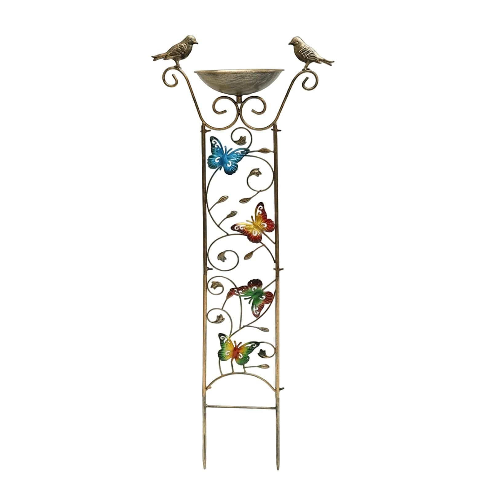 Stabile Vogeltränke aus Metall für den Garten Schmetterling Kolibri Form stehend Vogeltränke mit Erdspieß stehend Outdoor Wasserschale einfach zu montieren 105 x 37 cm (A)