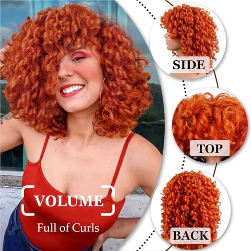 Perruque afro courte bouclée orange pour changer de tête facilement - 3