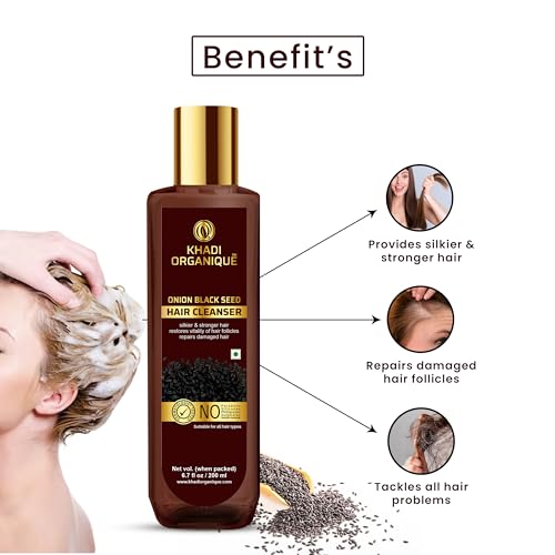Image of Organique Onion Black Seed Hair Shampoo For Silky, Stronger Hair & Repairs Damaged Hair (No Sls & Paraben Free) No Harmful Chemicals - 200 ml`