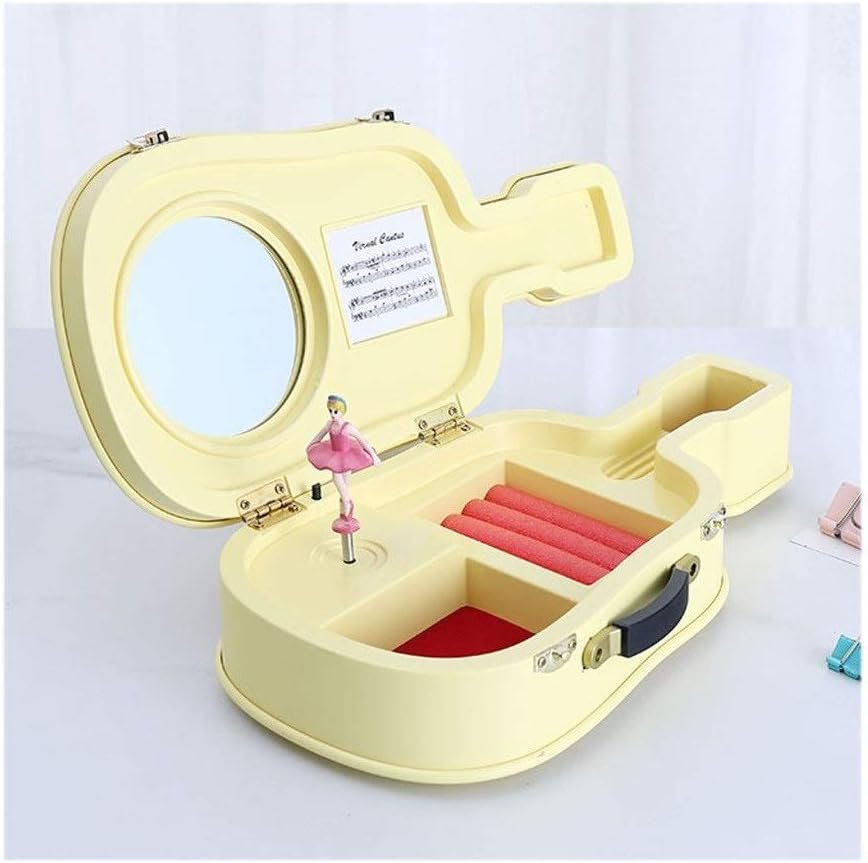 Music box Guitar-shaped Musical Ballerina Jewelry Storage Box,Creative Music Box with Mirror-Für Elise Tune,Great Birthday Gift Octave Music Box(Pink)