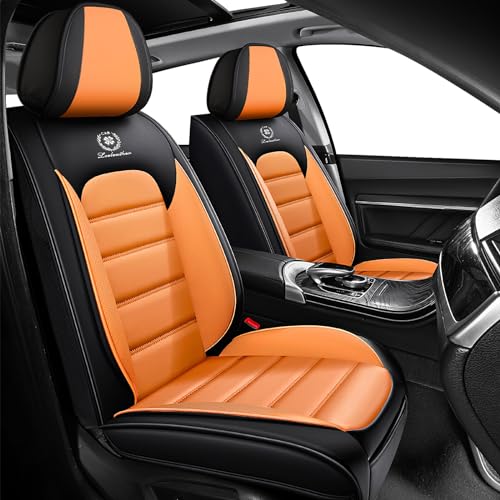 Image of Front Seat Covers for Volkswagen Golf SportWagen 2015-2019, Black-Orange | Premium Leather, waterproof full coverage, non-slip and scratch-resistant, front-seat protection for daily commuting