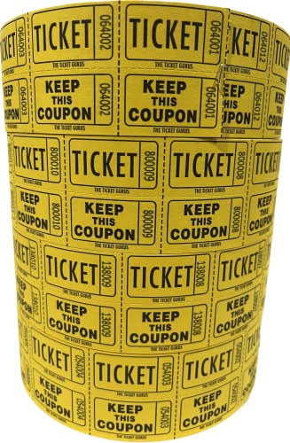 The Ticket Gurus-Raffle Tickets - 4 Yellow Rolls of 2000 Double Tickets- 8,000 Total 50/50 Raffle Tickets