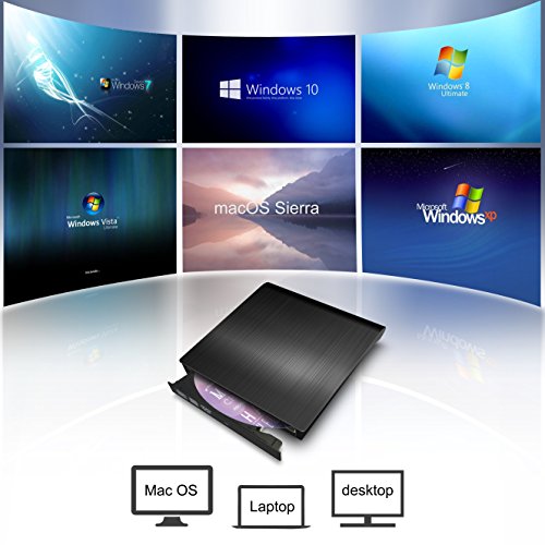 Valoinus External CD Drive, USB 3.0 Portable CD/DVD +/-RW Drive Slim DVD/CD ROM Rewriter Burner Compatible with Laptop Desktop PC Windows Linux OS Apple Mac