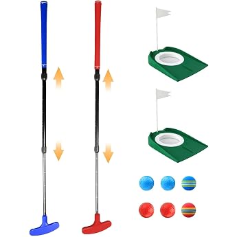 Adjustable Golf Putter Set Red & Blue - Ambidextrous for Left & Right Handers Mini Golf Set Professional Golf Training Aids & Golf Accessories for Children & Juniors