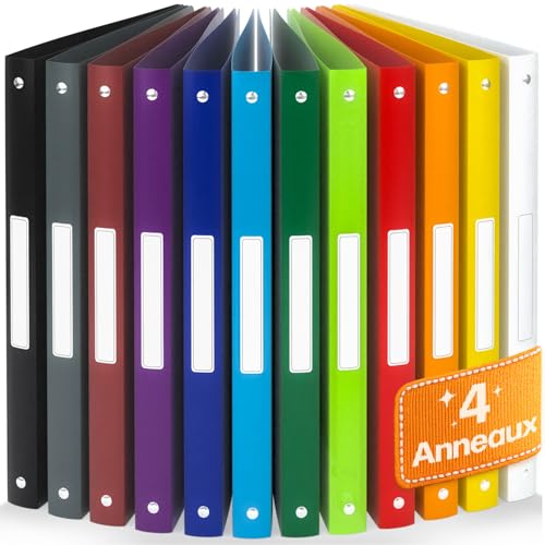 ACROPAQ - 12 x Classeur souple A4 | 4 anneaux | Avec étiquettes de dos, Dos de 2,5 cm, Couleur Arc...