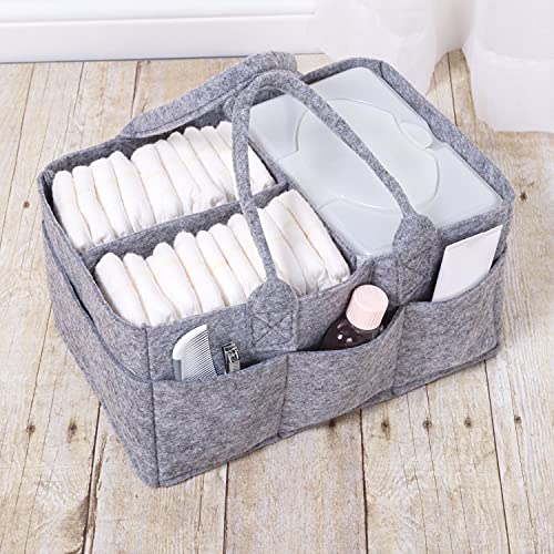 Sammy & Lou Collapsible Light Gray Felt Storage Caddy, Divided Design To Keep Diapers, Wipes And Changing Items Organized, Two Handles, 12 In X 6 In X 8 In #TOP7