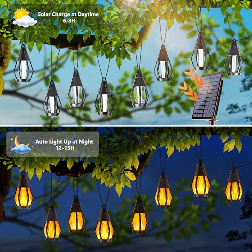 Solar String Lights for Outside, 33Ft Solar Patio Light with 15 Flickering Flame Light Bulbs, Waterproof Warm White Solar Powered Outdoor Lights for Garden Yard Patio Gazebo Bistro Cafe Party Decor by Jnaurb - Image 4