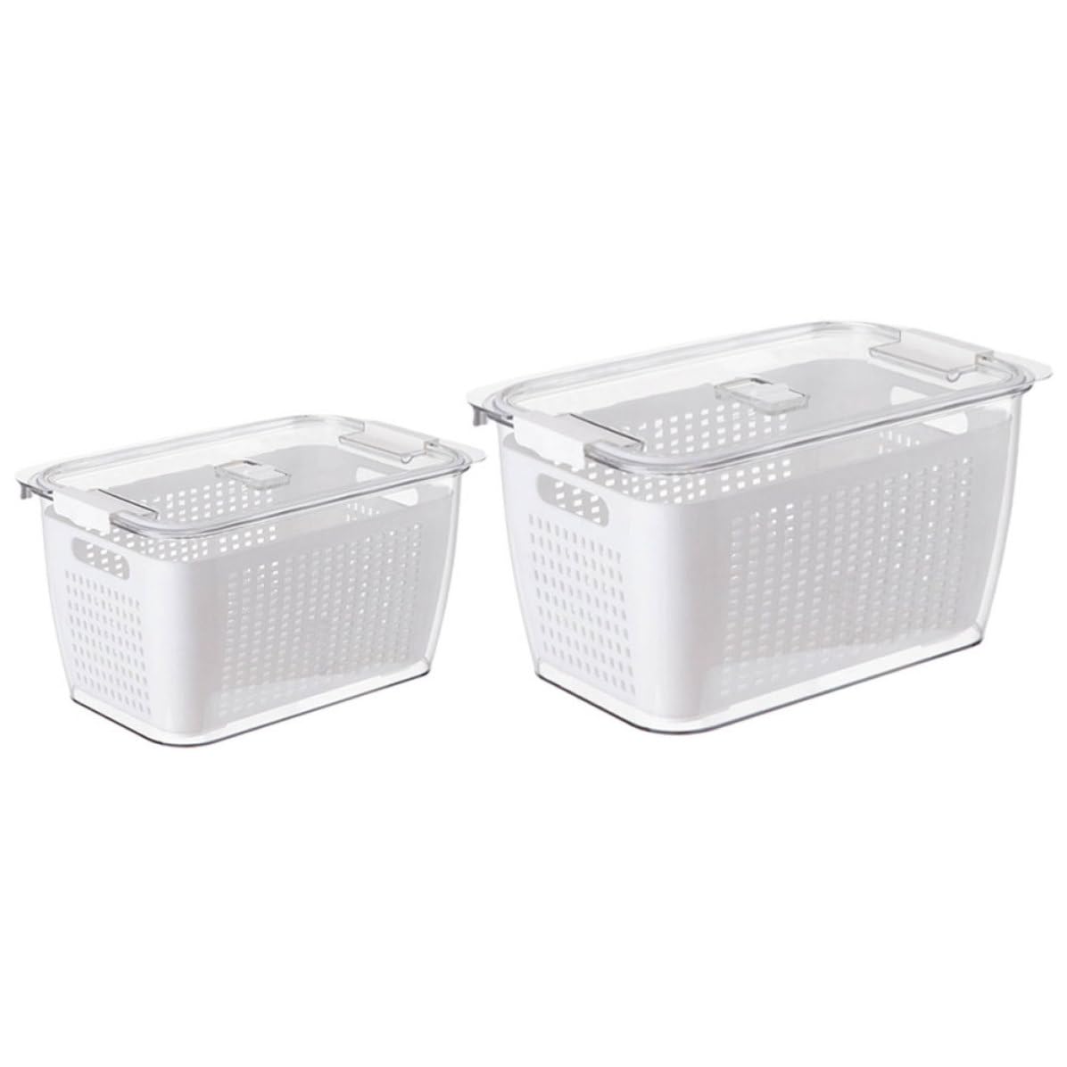 Garneck Boîtes de Conservation Alimentaires 2pcs 1,7l et 4,5l en Pet Blanc Panier Drainant Multifonctionnel pour Réfrigérateur, Prévention des Odeurs et Rangement la Cuisine