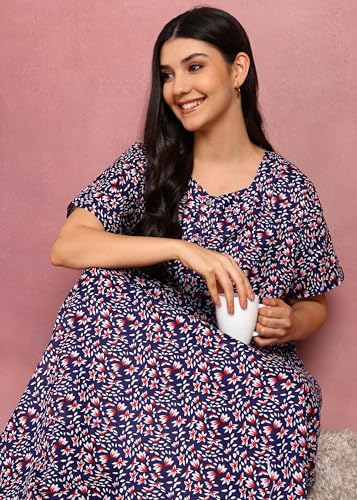 Image of Vlazom Women's Cotton Nighty Gown Combo - Pack of 2 Printed Maxi Nightwear, Free Size, Soft & Breathable Sleepwear for Ladies