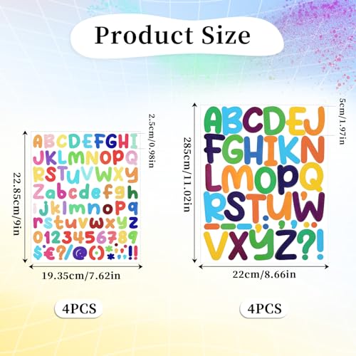 476 Pieces 8 Sheets Colorful Letters Stickers, 1 inch 2 inch Self Adhesive Alphabet Numbers Stickers, Waterproof Vinyl Letter Decals for Helmet Mailboxes Scrapbook Poster DIY Decoration Arts Crafts - Image 2