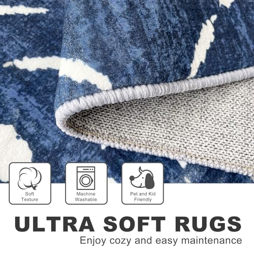 KILOCOCO Hallway Runner Rug 2.6'x10' Runners for Hallways Washable Runner Soft Non Slip Printed Geometric Low-Pile Rugs Runners for Bedroom Kitchen Living Room Boho Rugs, Blue