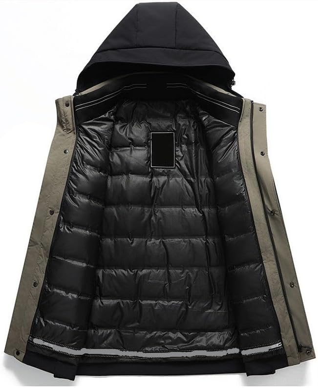 Mens Hooded Down Jacket Winter Business Casual Removable Liner Warm Thick Puffer Jackets Coat