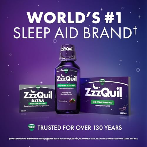 zzzquil nighttime sleep aid liquid 50 mg diphenhydramine hcl no1 sleep aid brand fall asleep fast non-habit forming calming vanilla cherry 12 fl oz