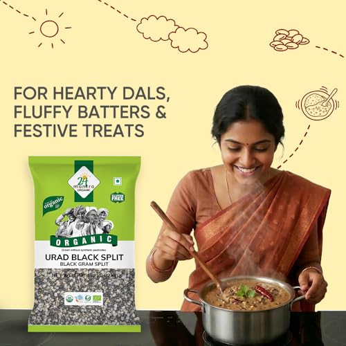 Image of 24 Mantra Organic Unpolished Urad Dal Black Split /Black Gram split /Minapa pappu /Kali dal - 500gms | Pack of 1 | 100% Organic | Chemical Free & Pesticides Free