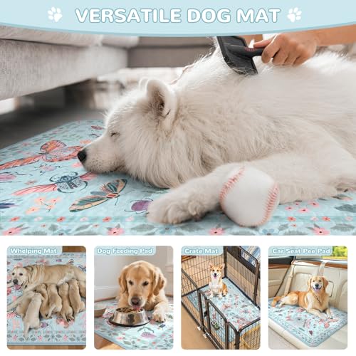 Image of Lahome Insect Washable Reusable Pee Pads for Dogs, 2 Pack, Blue, 36x48 | Waterproof, absorbent pet mats with non-slip backing and butterfly print; suitable for crates, floors and potty training.