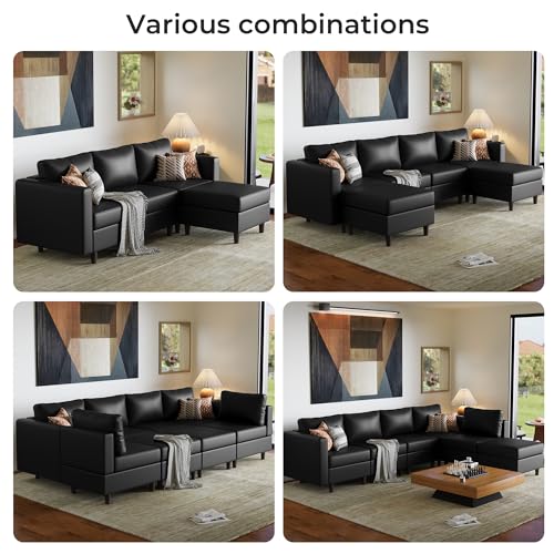 Image of ABCASA Modular Sectional Loveseat Sofa Couch with Storage Seats, 3 Seater L Shaped Couch with Movable Ottoman for Small Spaces,Black