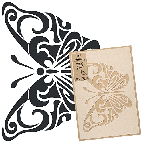 NAKLEO Pochoir pour Peinture Murale Grand Format 43x64cm, Modèle en Plastique et Réutilisable, Frisé Papillon Prairie Spinnaker, DIY Bricolage Artisanat...