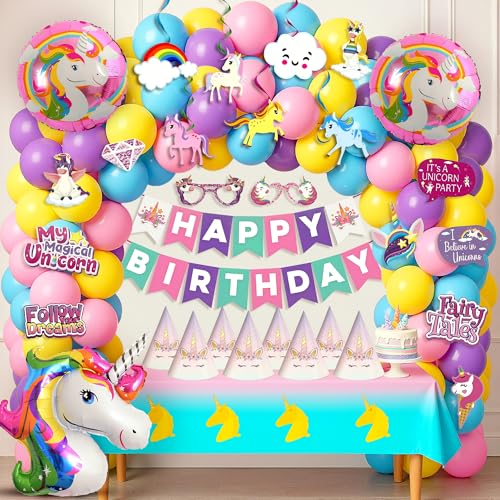 Image of Party Propz Unicorn Theme Birthday Decoration Kit For Girls -127 Pcs, Unicorn Balloons, Banner, Swirls, Caps & Photo Props, Pink Theme Decoration For Birthday Girls