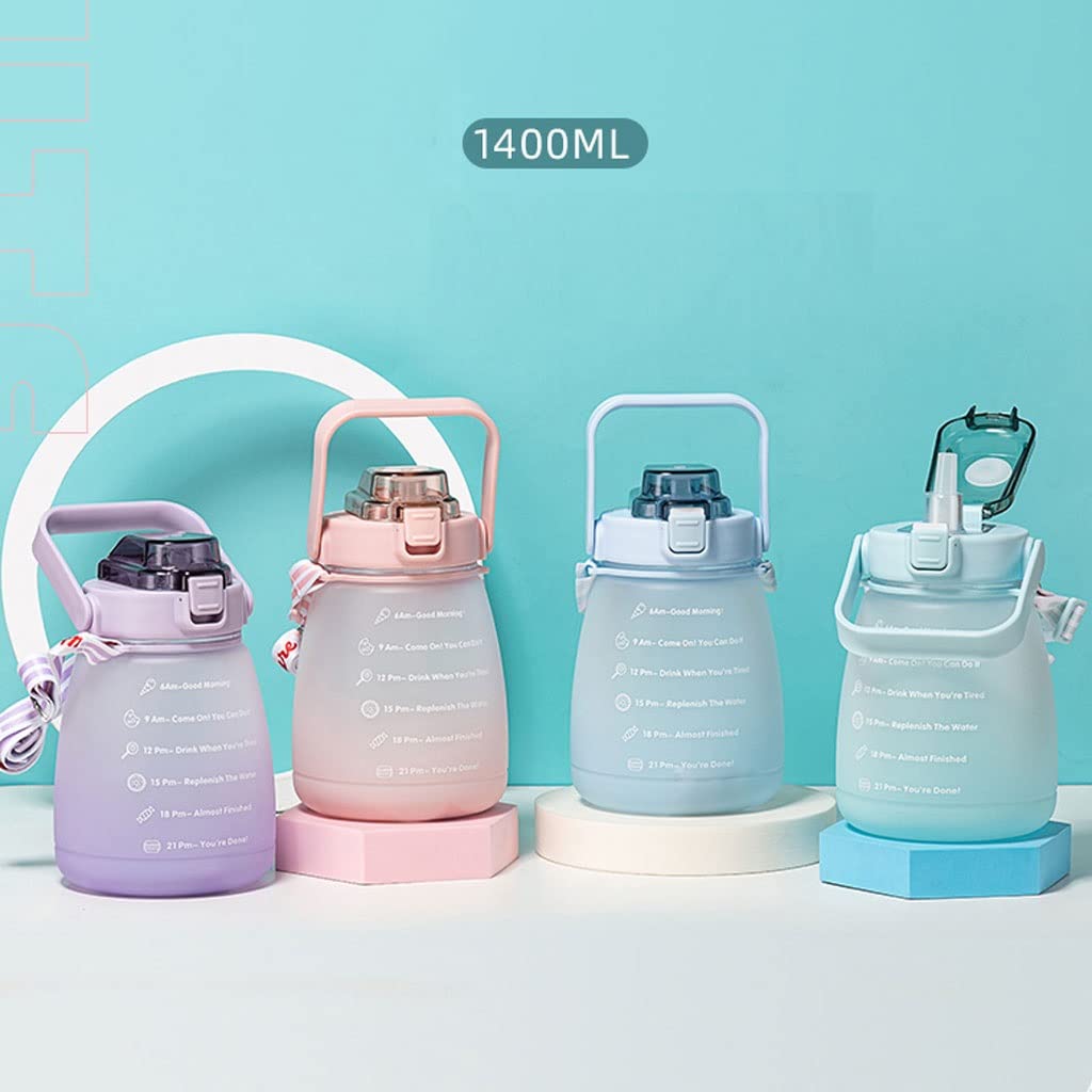 Wasserflasche Trinkflasche Sportflasche 1400ml Nette Mädchen Wasserflasche mit Stroh Sport Wasserflaschen for Wasserkanne Weibliche Wasserkocher mit Trinkflasche Gurt Wasserflaschen Trinkflaschen ( Bl