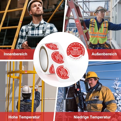 100 Stück Prüfplaketten für Leitern und Tritte Prüfplakette gemäß DGUV Information 208-016 & BetrSichV §3 (3) Nächster Prüftermin 2026–2031 Rot Selbstklebend TÜV Plakette Ø 30 mm