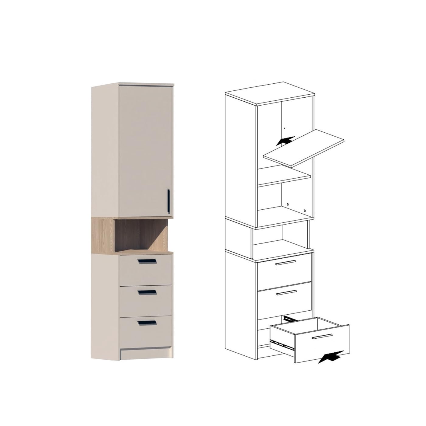 Marmex Grant Set 17C Eckschrank mit Zwei Bücherregalen große Eckgarderobe für den Kinderzimmer, Jugendzimmer und Schlafzimmer Cashmere + cremona torro