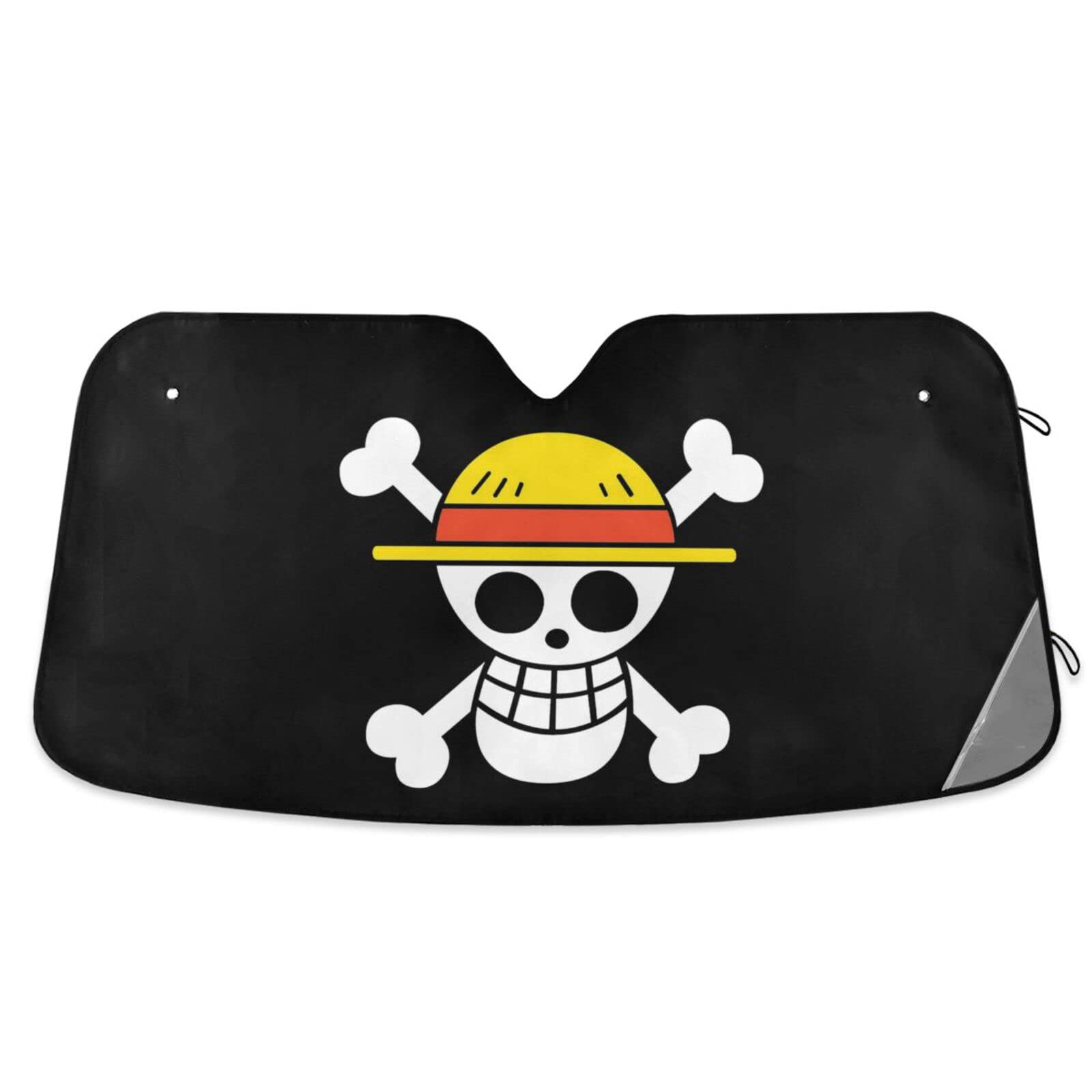 Oarencol Anime Car Windshield Sun Shade One Piece Pirate Straw Hat Foldable UV Ray Sun Visor Protector Sunshade to Keep Your Vehicle Cool (53" x 23.5")