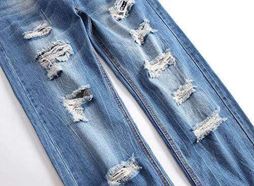 Foto de DANT BULUN - Jeans de mezclilla con pierna recta para hombre, ajuste ceñido, diseño envejecido y desgastado (imagen 6)