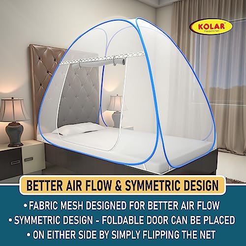 Image of KOLAR Supreme On Mosquito Net for Single Bed|Polyester 30 GSM|Foldable Machardani |Strong and Durable|Tent Type Corrosion Resistant - Blue Color