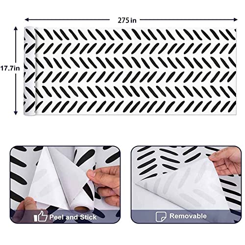 Abyssaly Black And White Peel And Stick Wallpaper For Bathroom 17.7In×275In Modern Spots Geometric Removable Wall Paper Vinyl Wallpaper Boho For Cabinets Line Up Easily For Home Decoration #TOP7